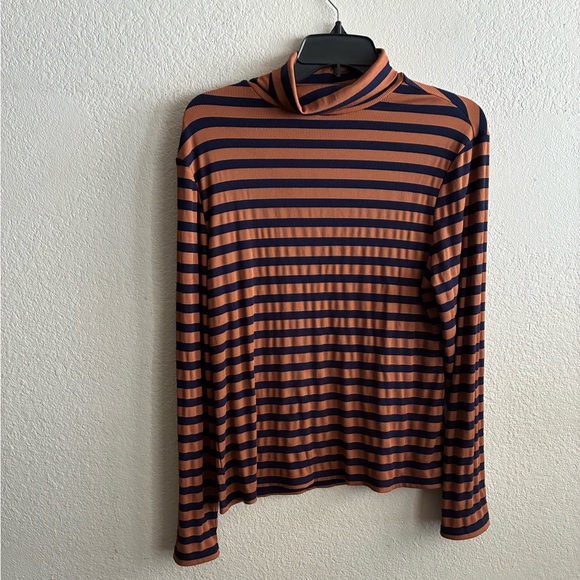 Yumi Day Striped Navy and Rust/Brown Turtleneck Top XL - Picture 7 of 12